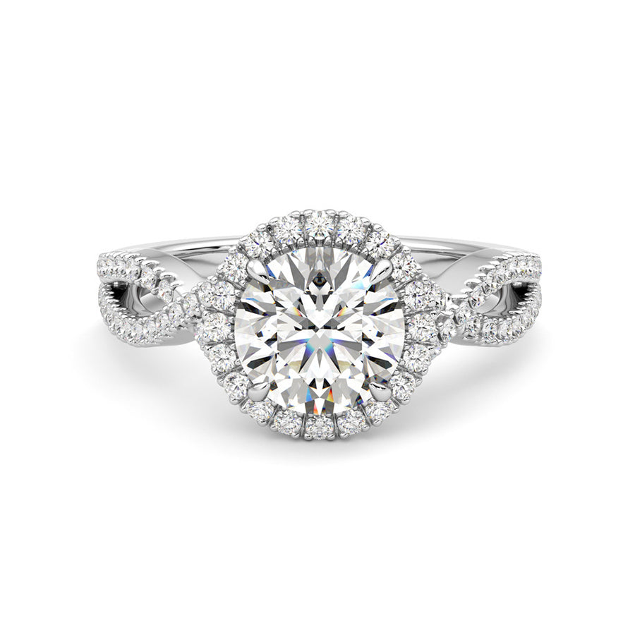 Halo Round Moissanite Twisted Pavé Engagement Ring