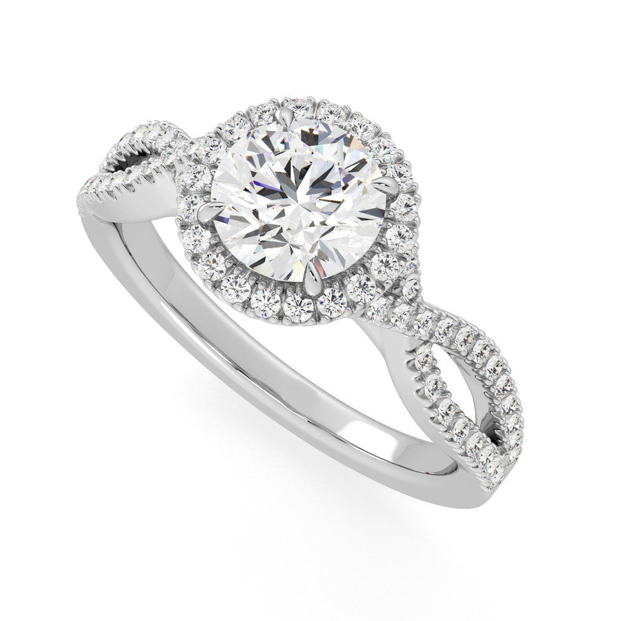 Halo Round Moissanite Twisted Pavé Engagement Ring