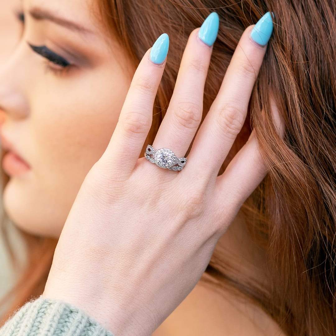 Halo Round Moissanite Twisted Pavé Engagement Ring