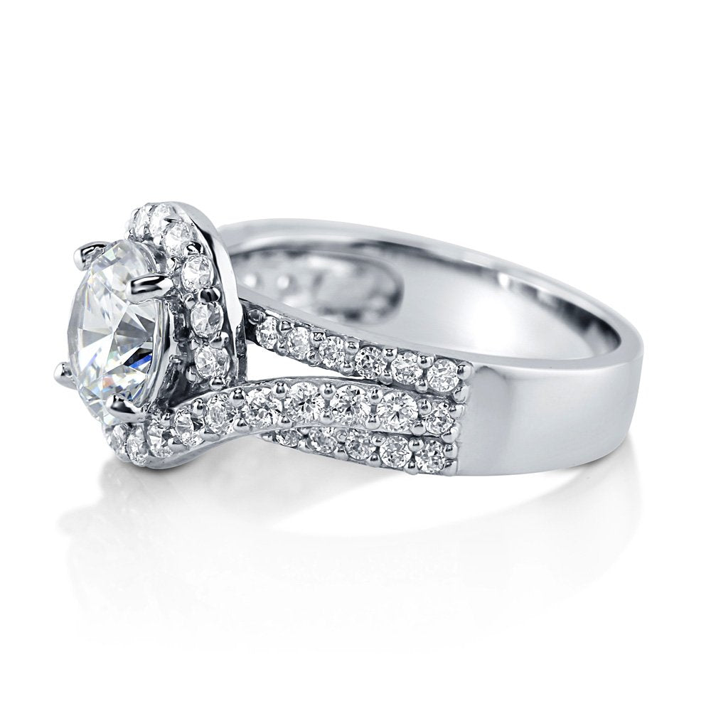 Halo Swirl Bypass Moissanite Triple Pave Engagement Ring