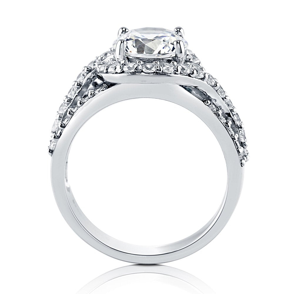 Halo Swirl Bypass Moissanite Triple Pave Engagement Ring