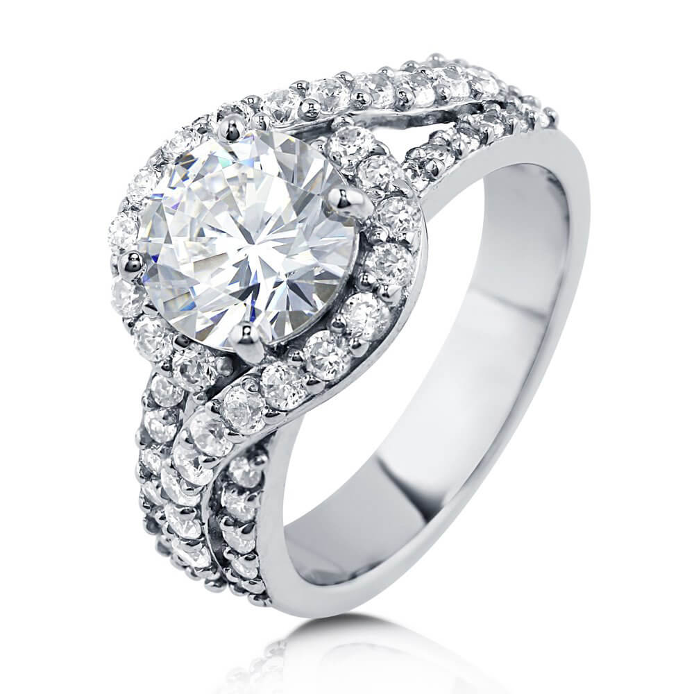 Halo Swirl Bypass Moissanite Triple Pave Engagement Ring