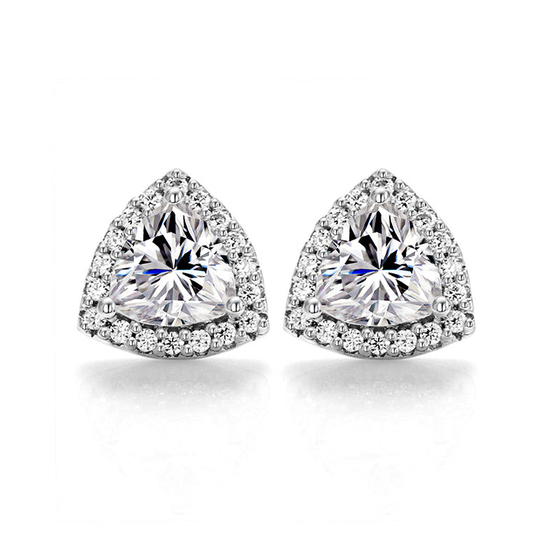 Halo Trillion Cut Moissanite Stud Earrings In Sterling Silver