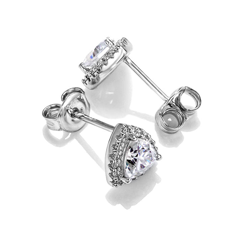 Halo Trillion Cut Moissanite Stud Earrings In Sterling Silver