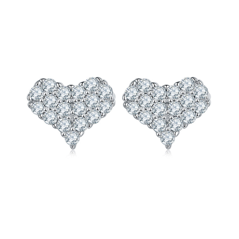 Heart-Shaped Cluster Moissanite Sterling Silver Stud Earrings