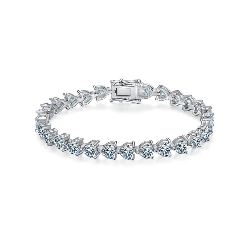 Heart Cut Moissanite Tennis Sterling Silver Bracelet