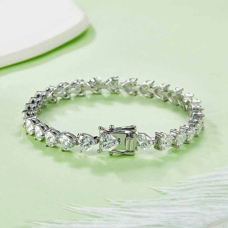 Heart Cut Moissanite Tennis Sterling Silver Bracelet