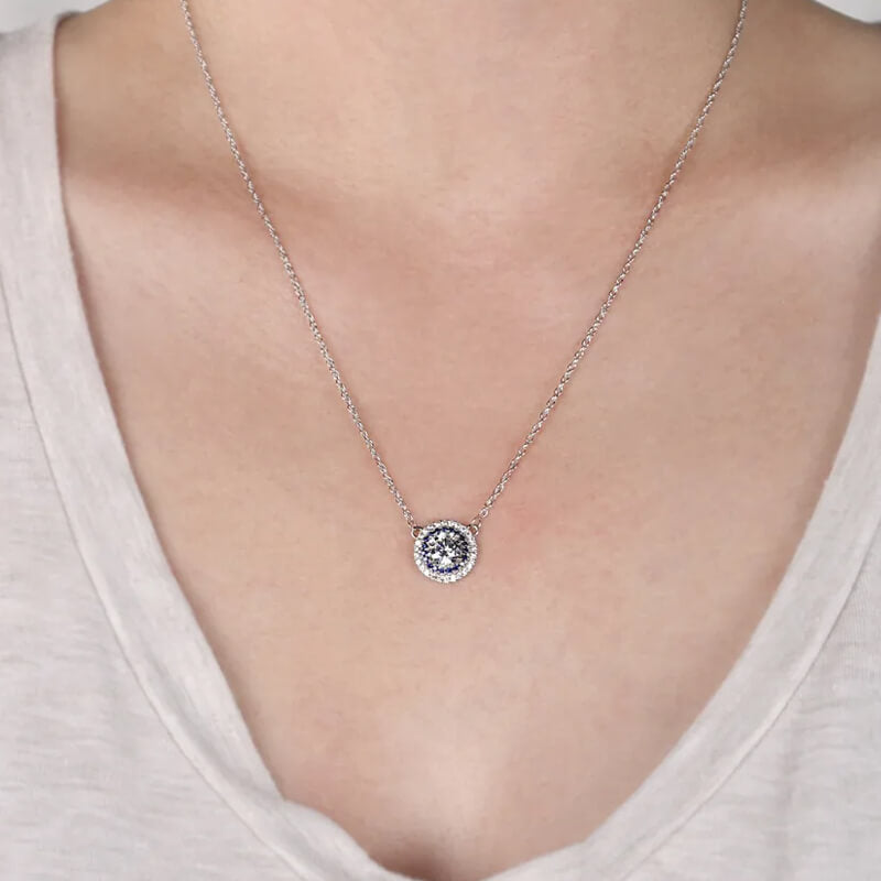 Double Halo Moissanite And Sapphire Necklace in Sterling Silver