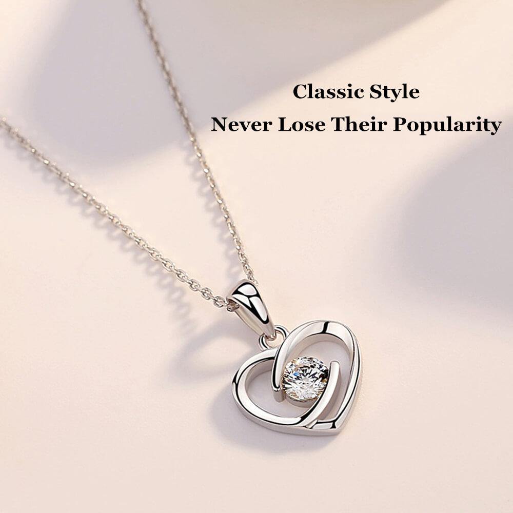 Round Moissanite Heart-Shaped Sterling Silver Necklace