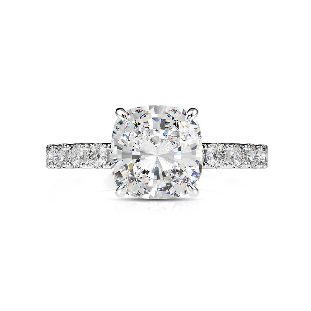 Hidden Halo Cushion Cut Moissanite Pave Engagement Ring