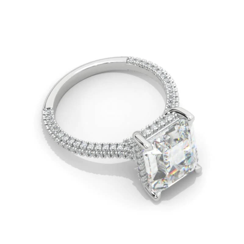 Hidden Halo Emerald-Cut Moissanite Pave Engagement Ring