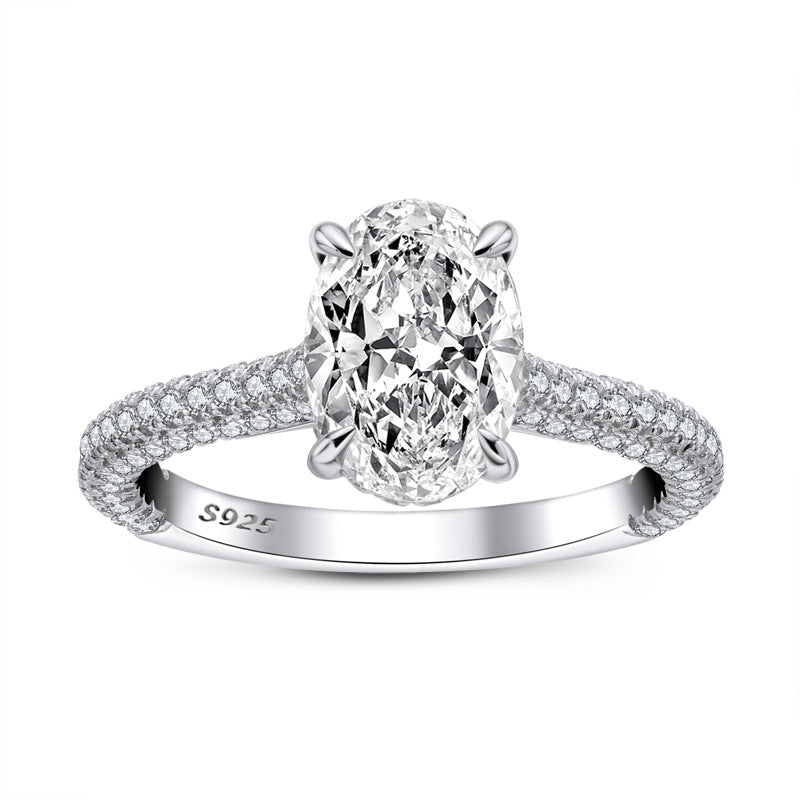 Hidden Halo Oval Moissanite Triple Row Pave Engagement Ring