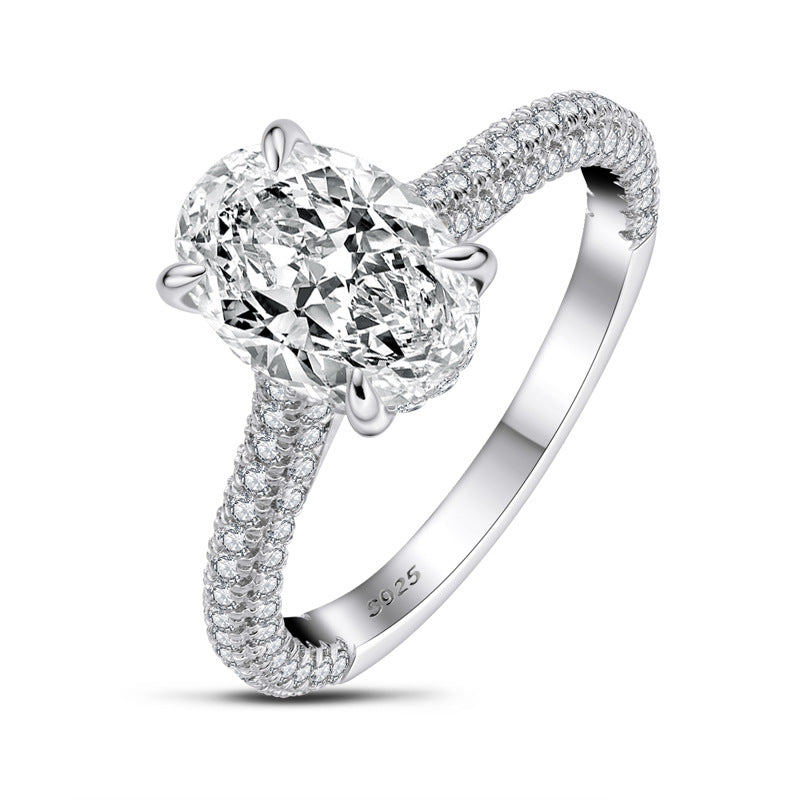 Hidden Halo Oval Moissanite Triple Row Pave Engagement Ring