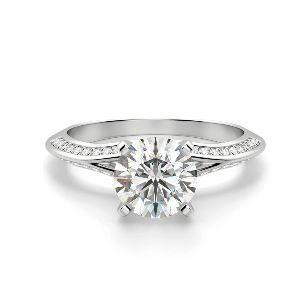 Knife Edge Round Moissanite Pave Engagement Ring