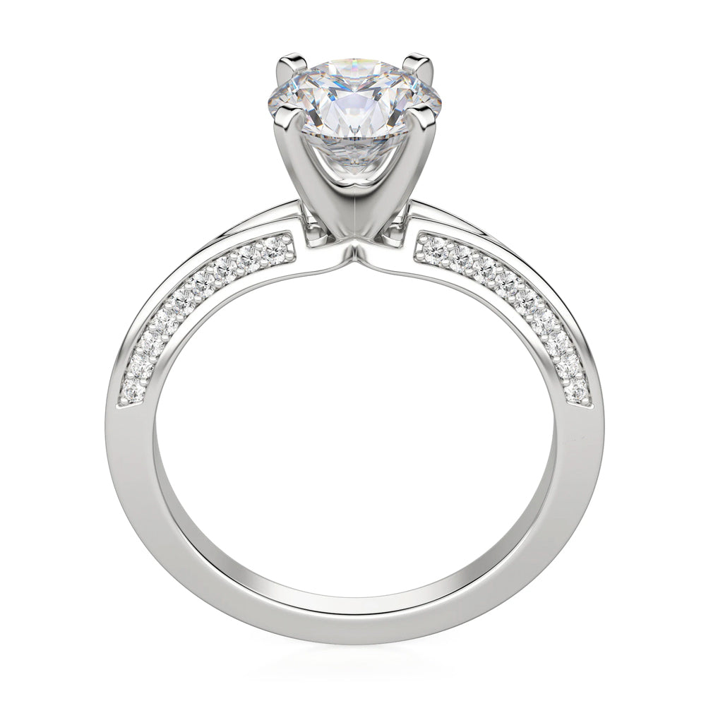 Knife Edge Round Moissanite Pave Engagement Ring