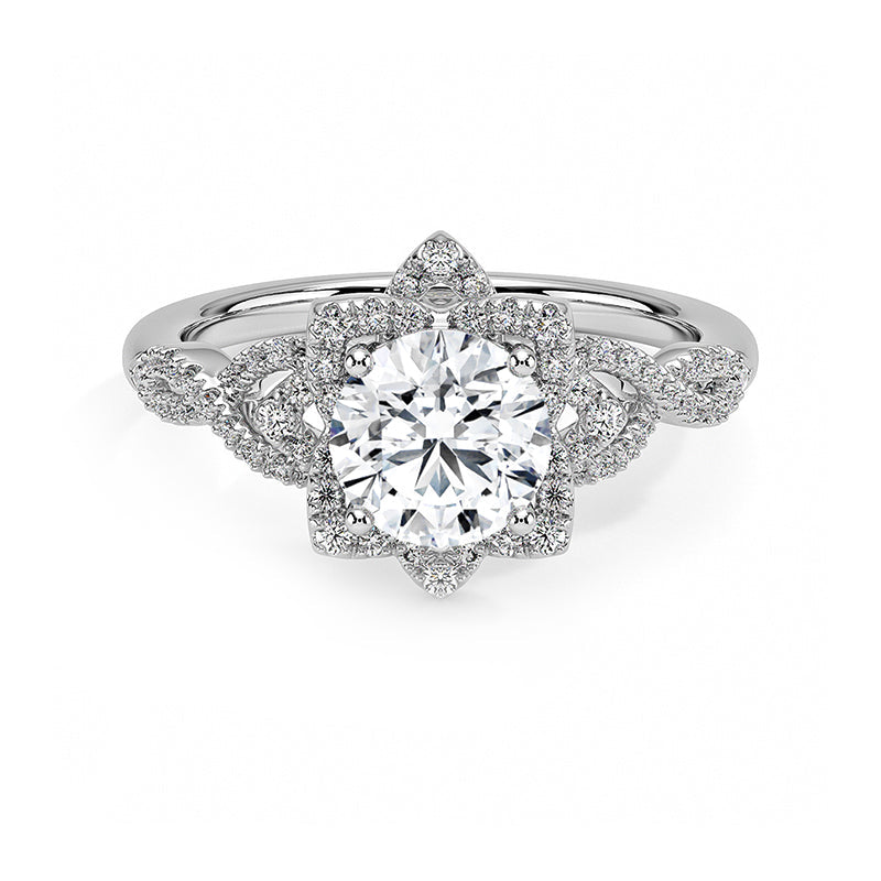 Lily Halo Round Moissanite Petals Pave Engagement Ring