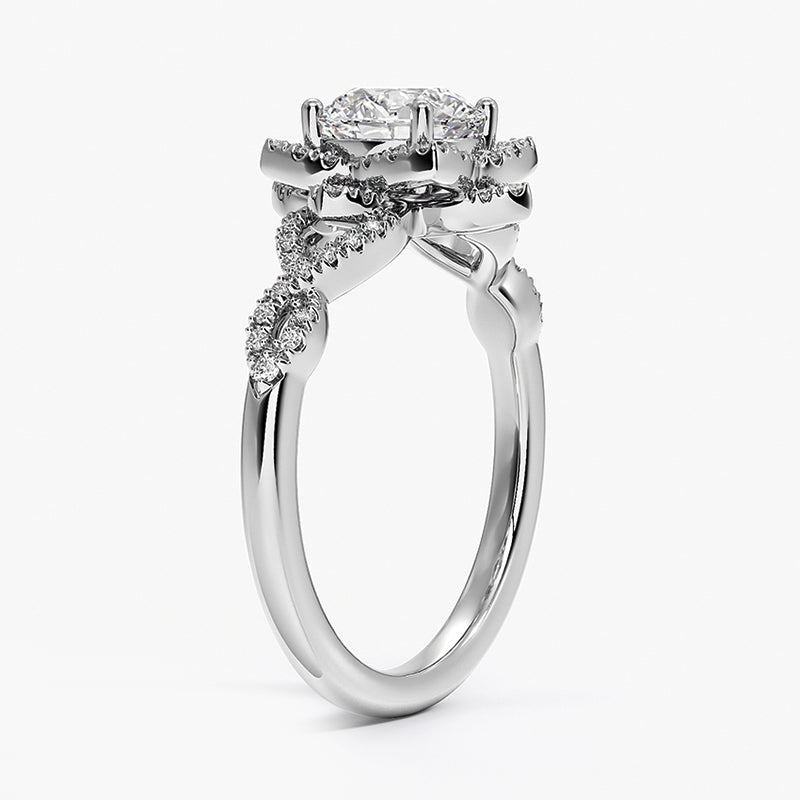 Lily Halo Round Moissanite Petals Pave Engagement Ring