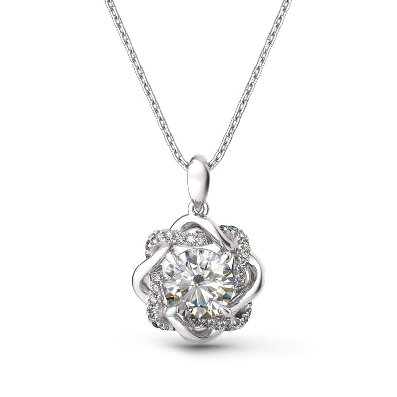 Love Knot Round Moissanite Necklace in Sterling Silver