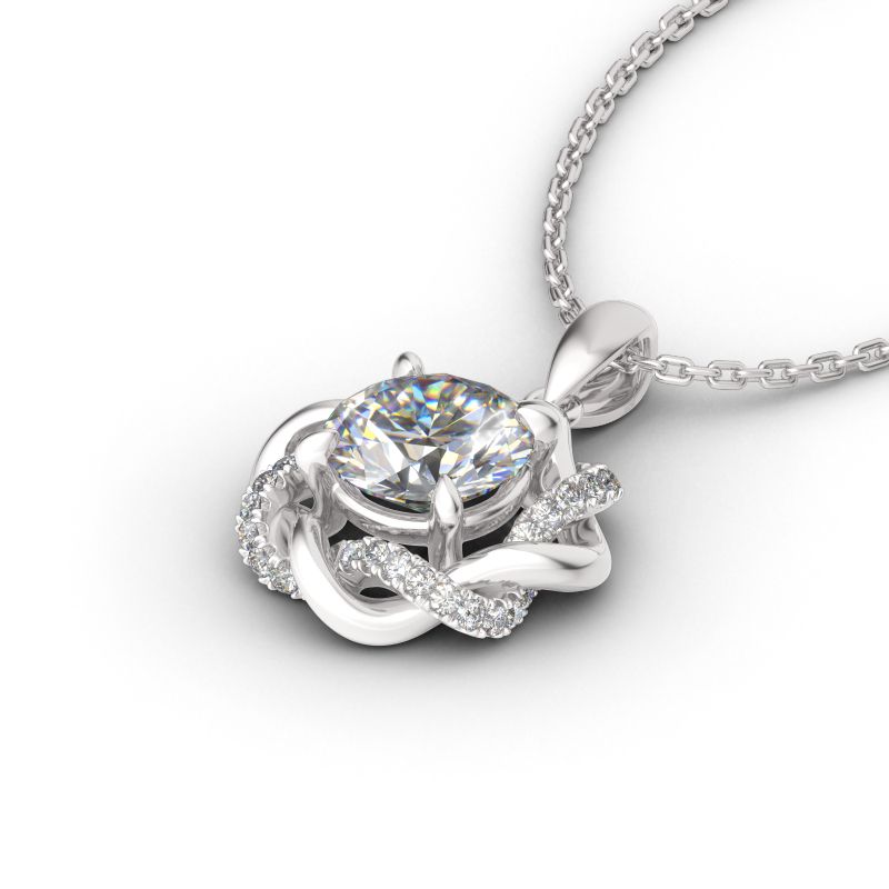 Love Knot Round Moissanite Necklace in Sterling Silver