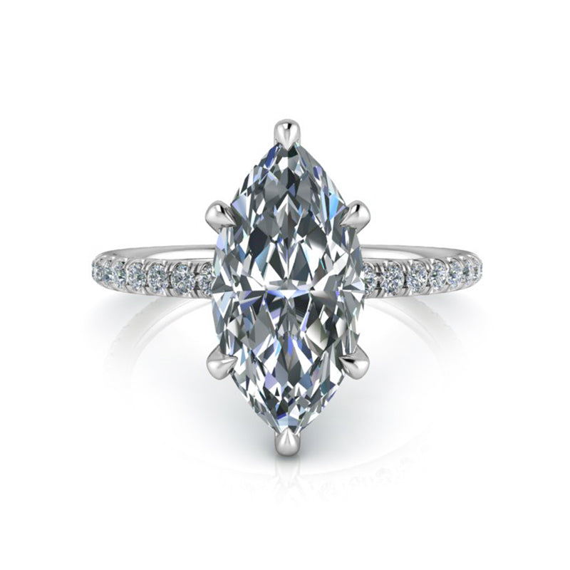 Marquise-Cut Moissanite Pave Sterling Silver Engagement Ring