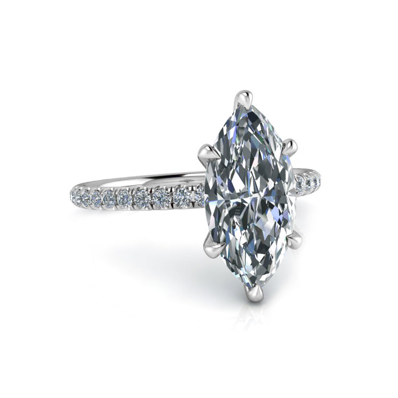 Marquise-Cut Moissanite Pave Sterling Silver Engagement Ring