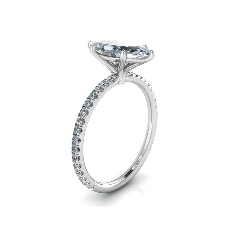 Marquise-Cut Moissanite Pave Sterling Silver Engagement Ring