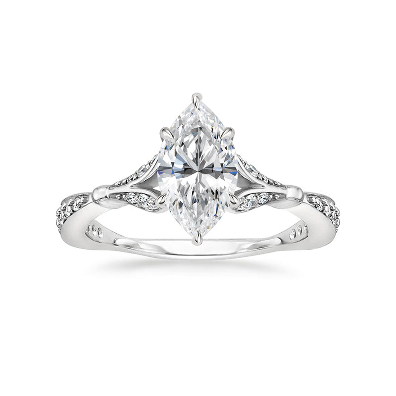 Marquise Cut Moissanite Petals Split Shank Engagement Ring