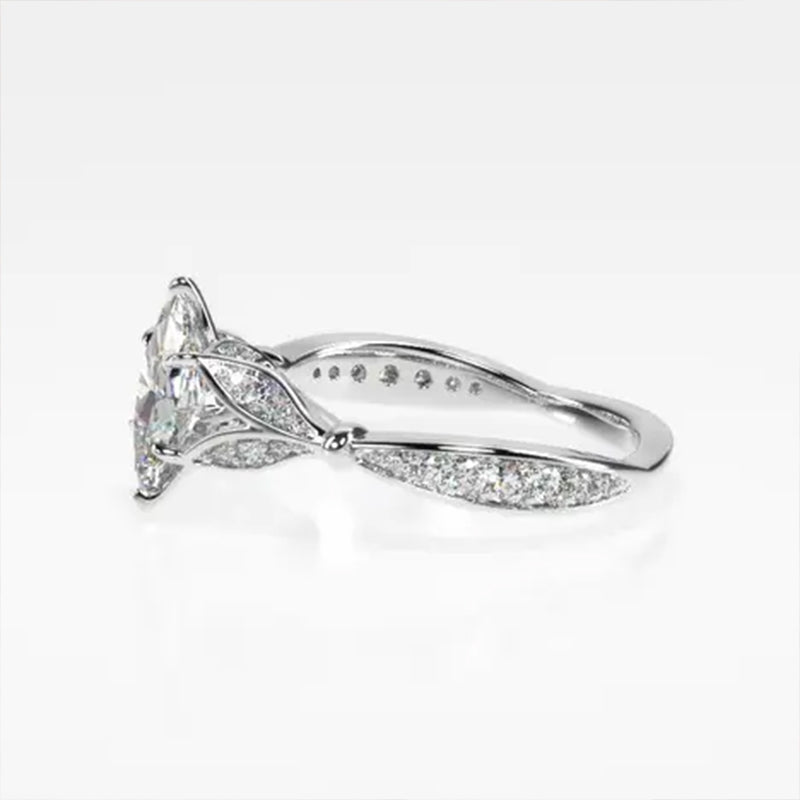 Marquise Cut Moissanite Petals Split Shank Engagement Ring