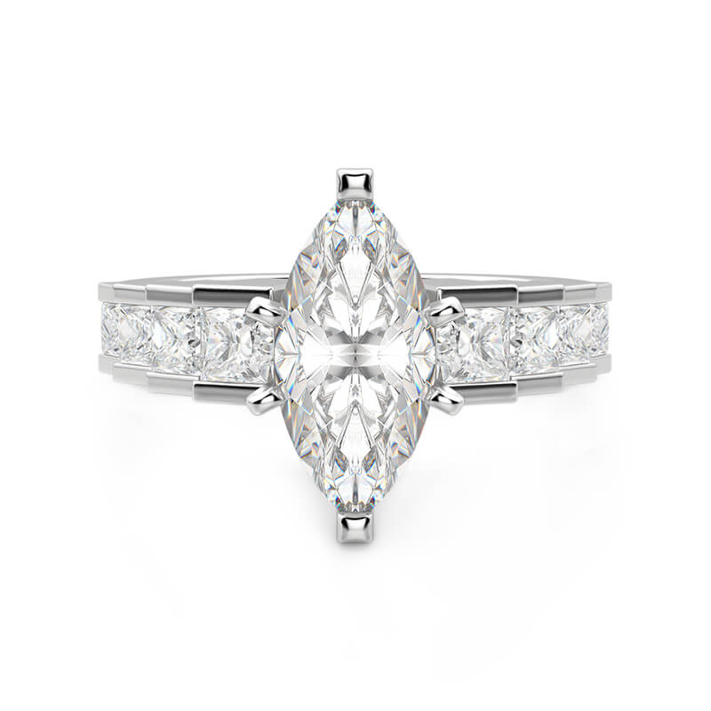 Marquise Cut Moissanite Staircase Channel Set Engagement Ring