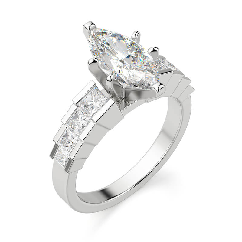 Marquise Cut Moissanite Staircase Channel Set Engagement Ring