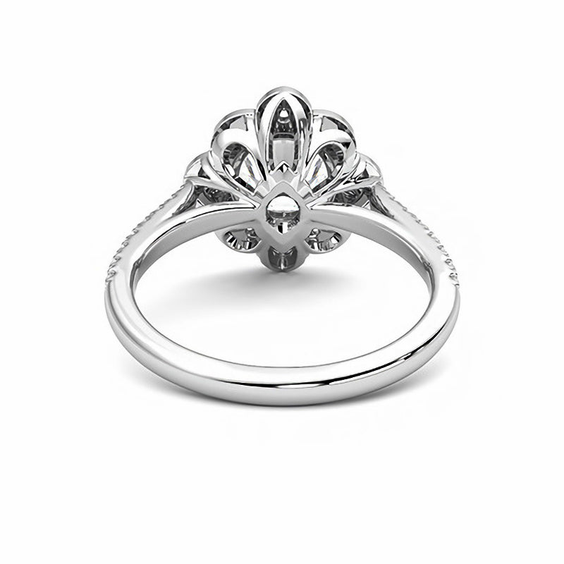 Milgrain Floral Halo Moissanite Pave Engagement Ring