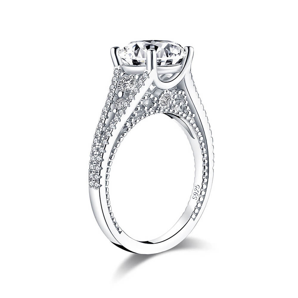 Milgrain Moissanite Split Shank Pave Engagement Ring