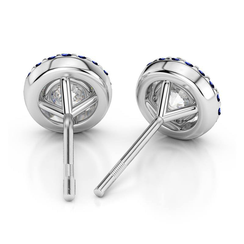 Moissanite And Sapphire Halo Stud Earrings In Sterling Silver