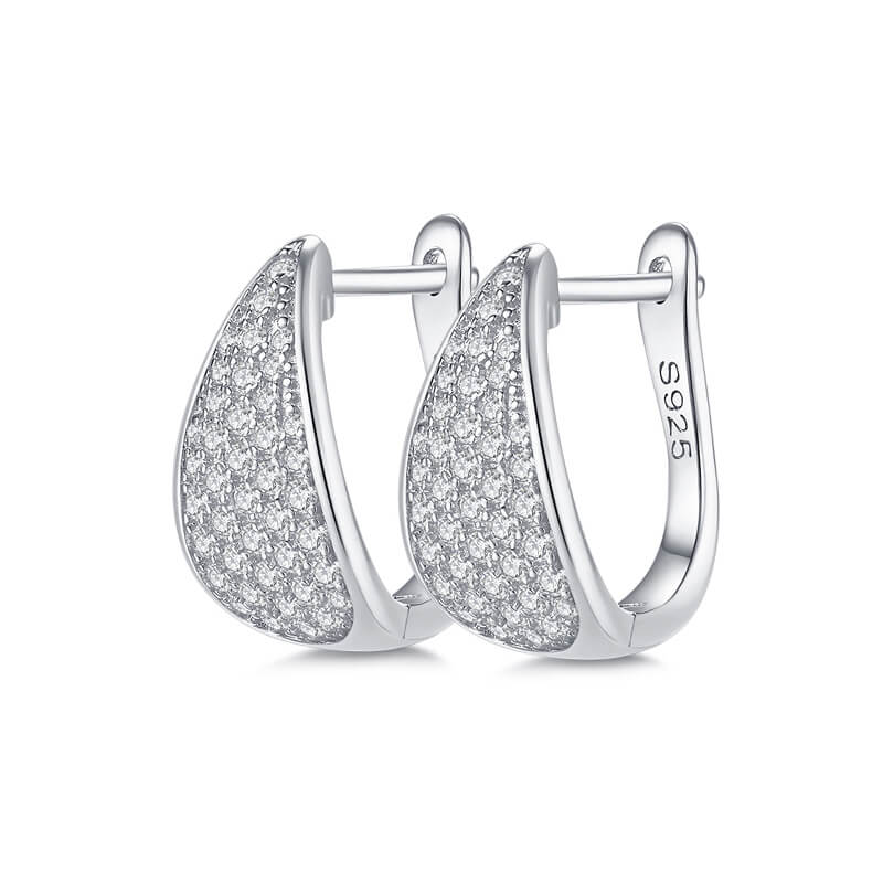 Moissanite Cluster Pave Hoop Earrings In Sterling Silver