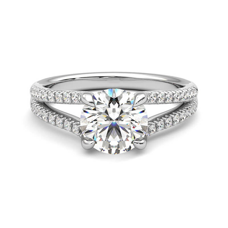 Moissanite Eagle Prong Split Shank Pave Engagement Ring