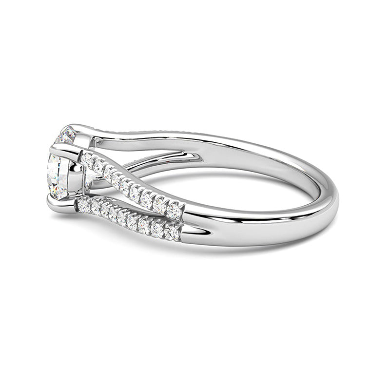 Moissanite Eagle Prong Split Shank Pave Engagement Ring