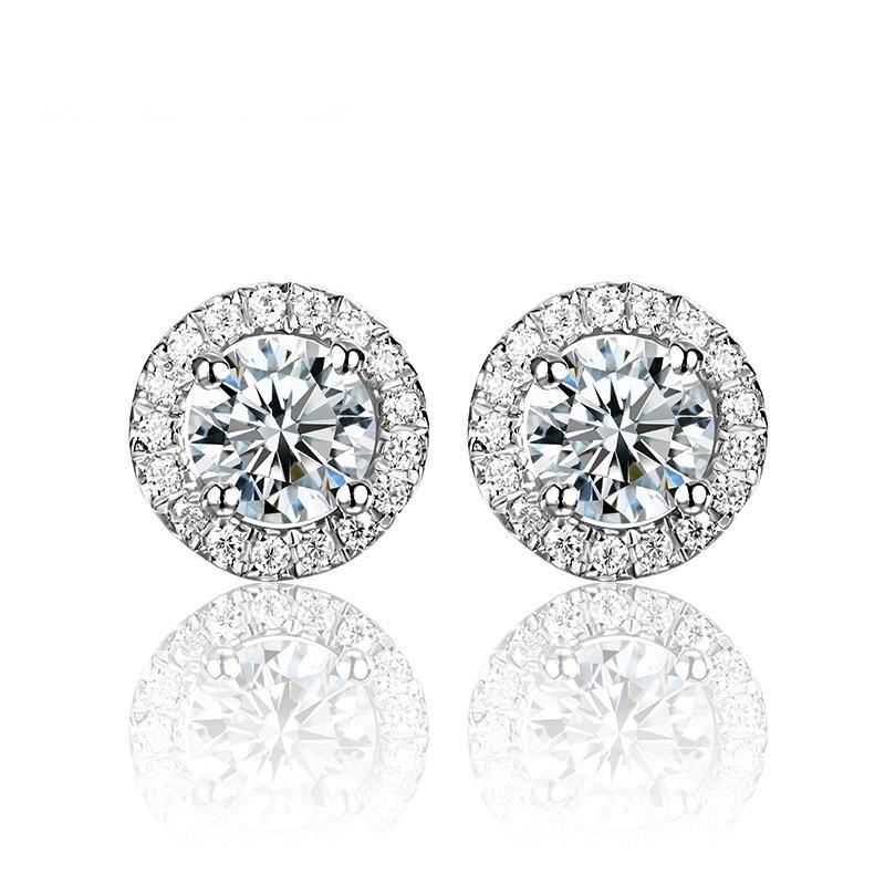 Fashion Halo Round Moissanite Sterling Silver Stud Earrings