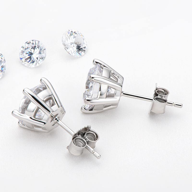 Solitaire Moissanite Fashion Six Prong Sterling Silver Stud Earrings