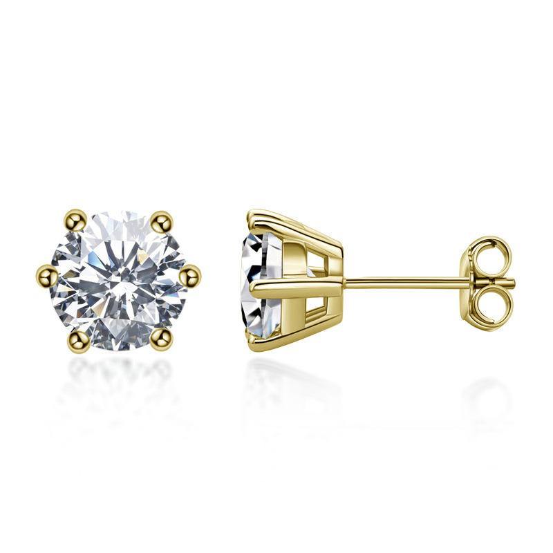 Solitaire Moissanite Fashion Six Prong Sterling Silver Stud Earrings