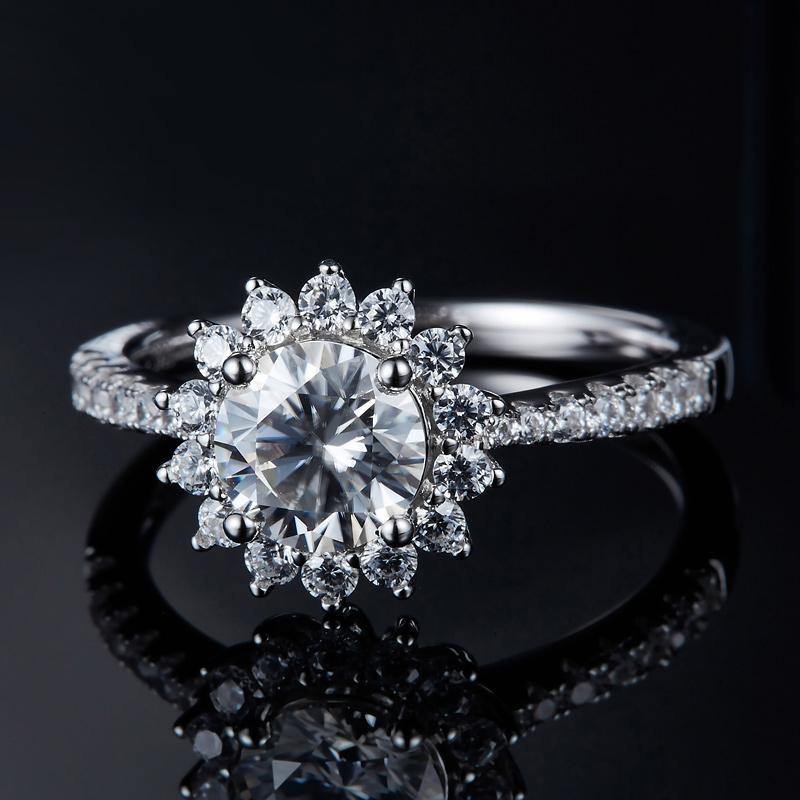 Moissanite Fashion Sunflower Pave Engagement Ring