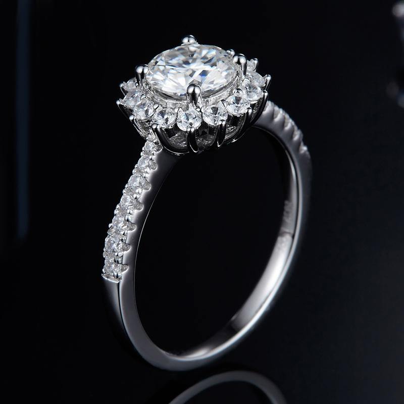 Moissanite Fashion Sunflower Pave Engagement Ring