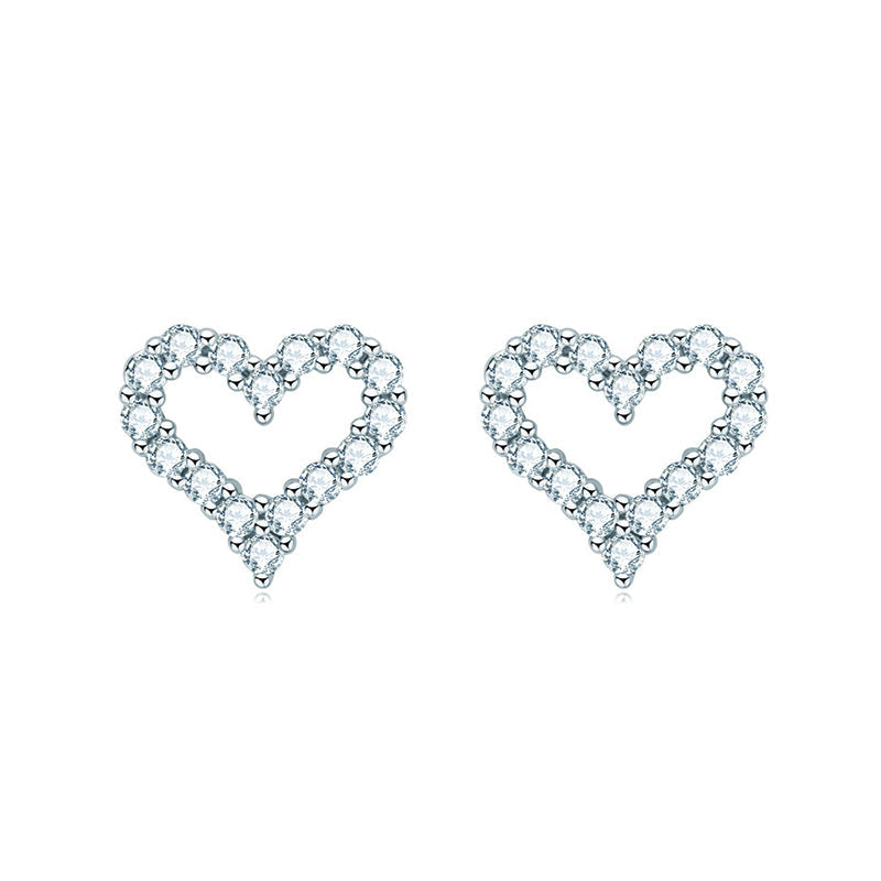 Moissanite Heart Stud Earrings In Sterling Silver