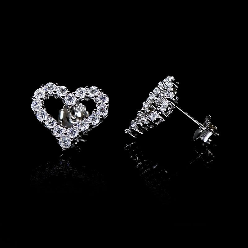 Moissanite Heart Stud Earrings In Sterling Silver