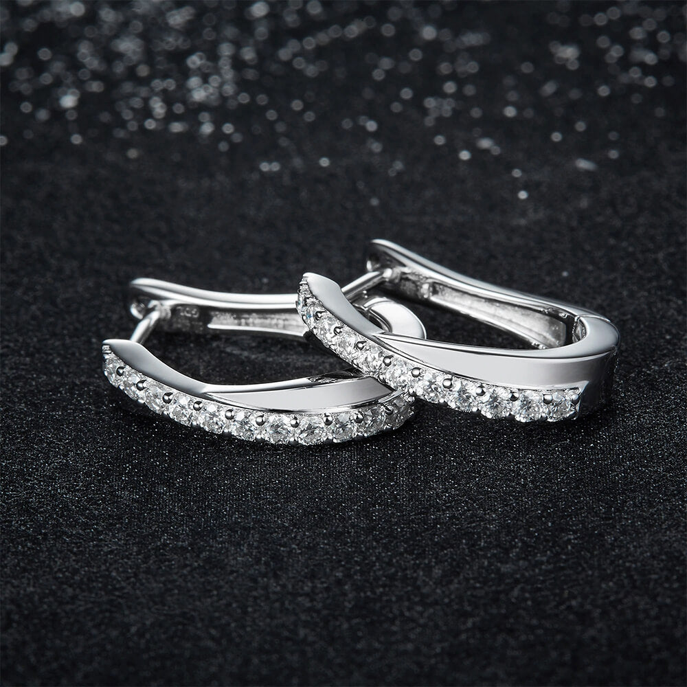 Moissanite Hoop Pave Earrings In Sterling Silver