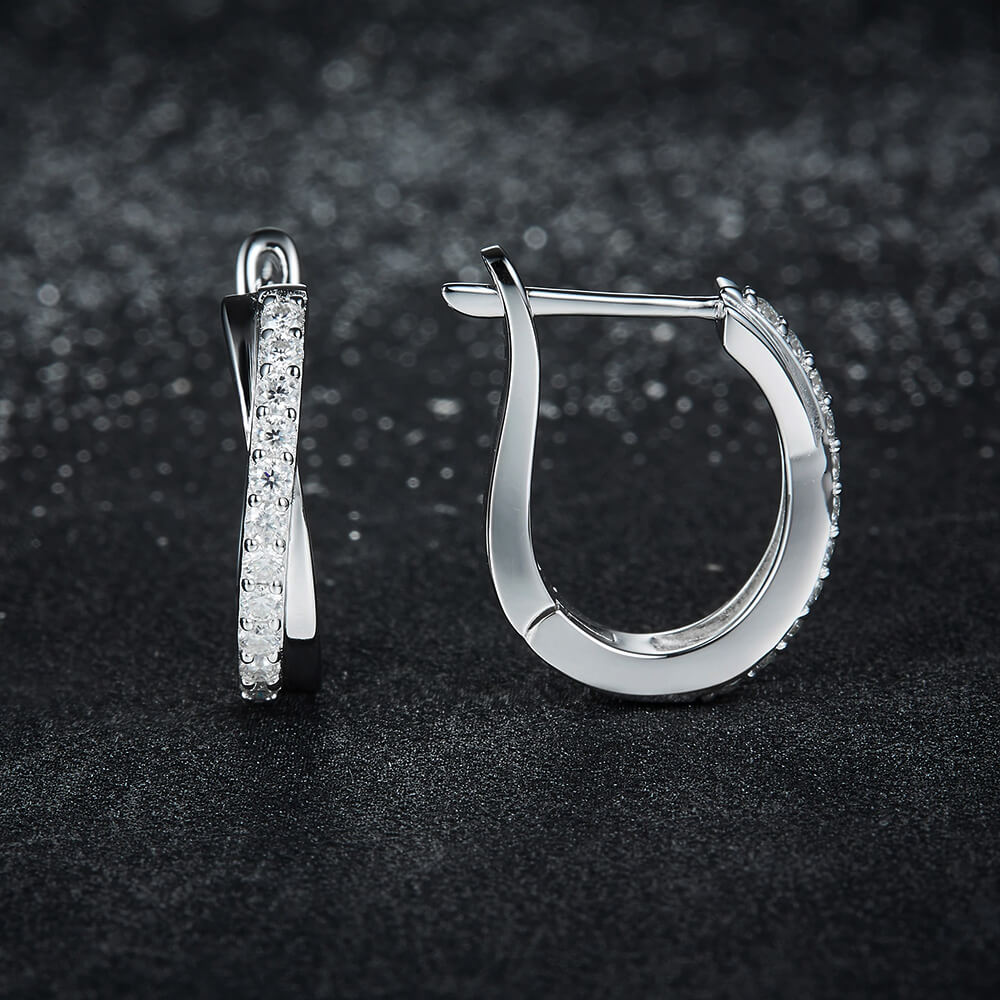 Moissanite Hoop Pave Earrings In Sterling Silver