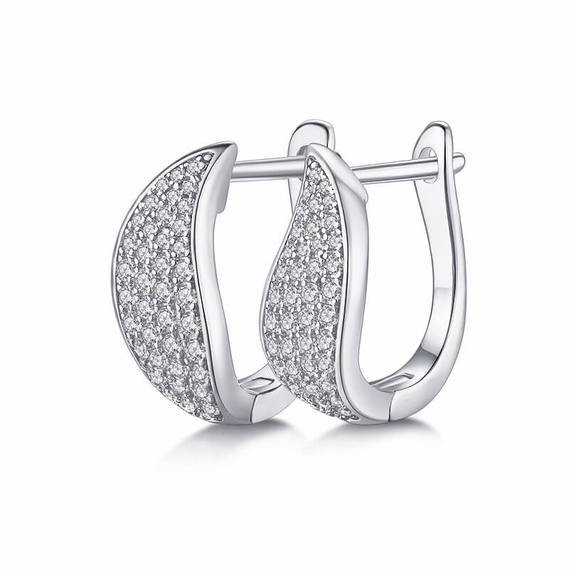 Moissanite Leaf Pave Hoop Earrings In Sterling Silver