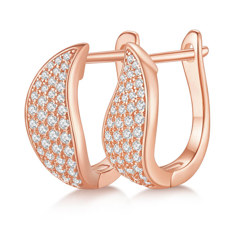 Moissanite Leaf Pave Hoop Earrings In Sterling Silver