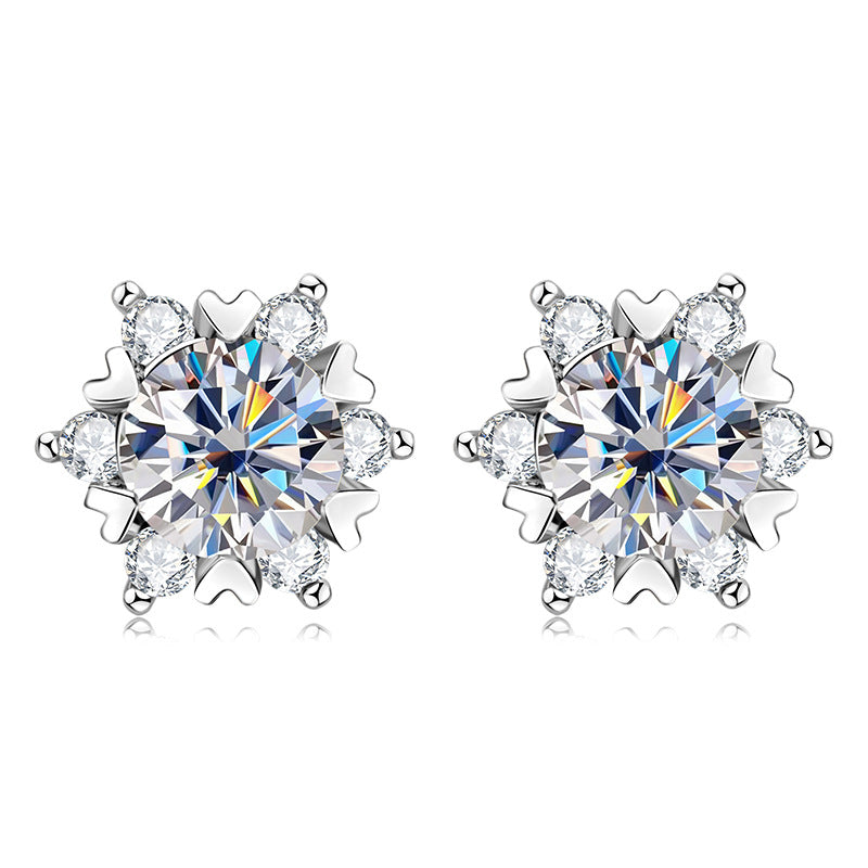 Moissanite Romantic Snowflake Stud Earrings In Sterling Silver