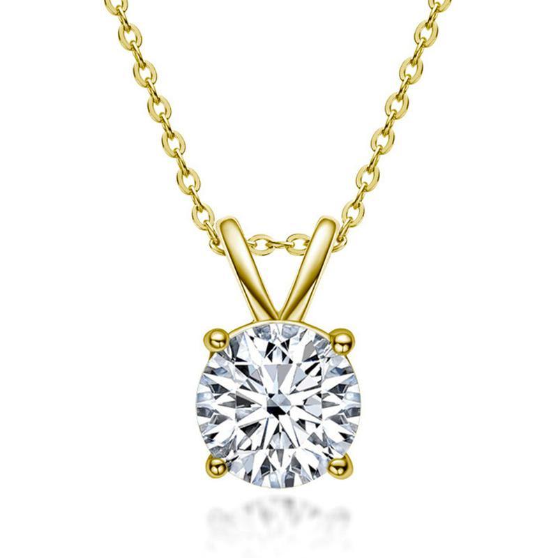 Solitaire Round Moissanite Four Prong Sterling Silver Necklace Pendant