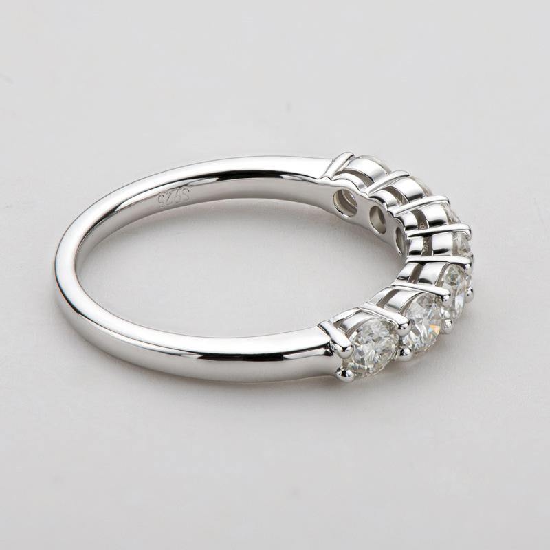 Round Moissanite Sterling Silver Wedding Band Stackable Ring